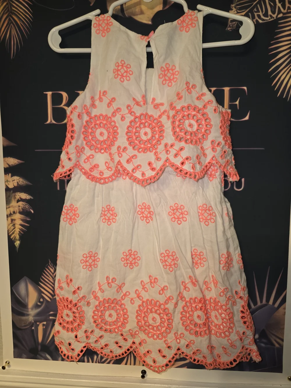 Crewcuts White Dress with Neon Coral Eyelet Embroidery